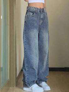 NVFelix Vintage Light Washed Straight Leg Jeans With Slanted Pockets - Medium Wash - View 4