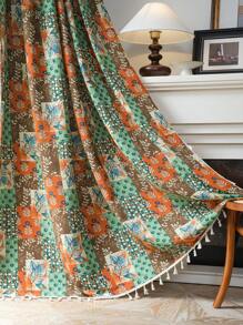 1 件多色印花窗帘，波西米亚风树苗印花流苏装饰遮光窗帘，适用于卧室、客厅、厨房、餐厅、咖啡店、办公室、圣诞节、万圣节、四季、秋季装饰、秋季装饰、房间装饰 - 彩色 - 查看 8