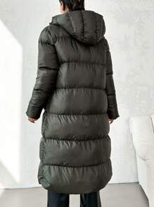 EURMUSE Women's Winter Long Hooded Coat - Dark Green - View 2