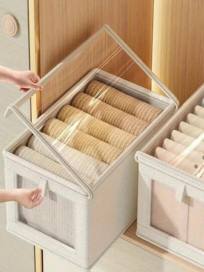 1 件牛津布收纳盒 - 可折叠织物收纳盒，带窗口和盖子，防潮，适用于衣服/裤子/袜子，节日礼物