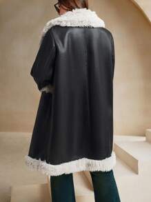 Anewsta Plus Size Women's Fur Trimmed Waist Length Regular Coat - Black - View 3