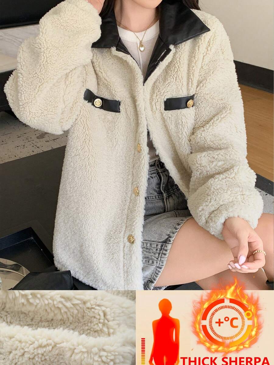 DAZY Chaqueta casual regular de manga larga con forro térmico y bloques de color para mujer, ropa de mujer de otoño/invierno