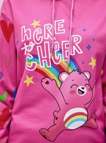 SHEIN X Care Bears Designer Cartoon Bear Heart Printed Drop Shoulder Drawstring Hoodie Sweatshirt And Sweatpants Set, Holiday, Thanksgiving, Festival