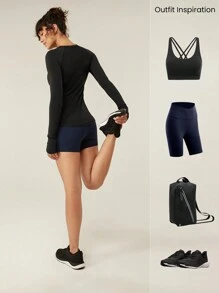 GLOWMODE Lightweight Quick-Dry Breathable Train Hard Mesh Panel Long Sleeve Tee Gym Workout Daily - Black - View 8