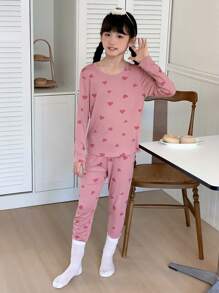 DAZY 2 件套青少年女孩秋季全印花圆领服装，返校服装 - 粉色 - 查看 4