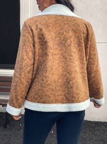 SHEIN LUNE 大码女式休闲保暖内衬夹克，秋冬装 - 棕色 - 查看 2