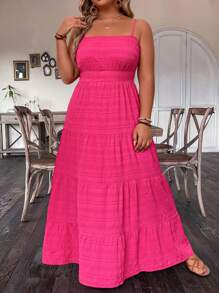 Breezaya Plus Size Women's Solid Color Sleeveless Dress With Waistband, Summer