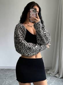SHEIN Unity Casual Versatile Leopard Print Short Cardigan - Multicolor - View 3