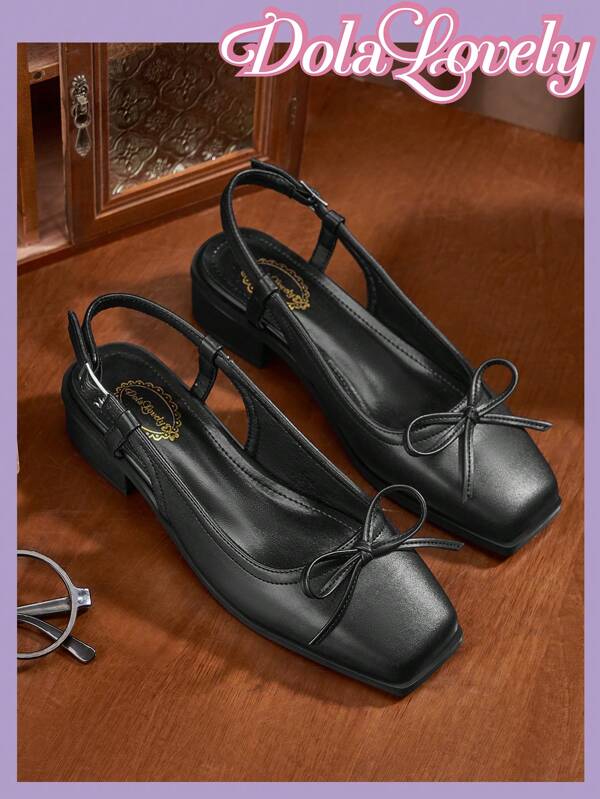 Dola Lovely Mary Janes cu toc gros de dama, cu decoratiuni cu fundita, roz, cu slip On, sarbatori de toamna de revelion
