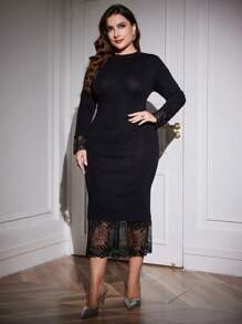 Modelyn Váy len dài tay cỡ lớn, váy len bó sát thanh lịch, dành cho tiệc tối/khách dự tiệc cưới/kỷ niệm - màu đen - Xem 5