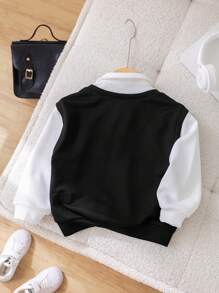 1 chiếc áo nỉ dài tay cổ chữ V rộng rãi 2 trong 1 cho bé trai, màu trắng và xanh lam tương phản, thích hợp cho các buổi đi chơi, đi học, mùa thu/đông - màu đen - Xem 2