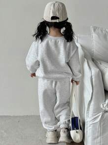 Dazy Kids 2件套女童字母针织抓绒印花卫衣套装，秋冬款 - 灰色 - 查看 6