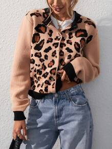 EMERY ROSE Women Fashion Leopard Print Long Sleeve Sweater Cardigan Loose Knit Open Front Fall Winter Outwear Coats - Multicolor - View 5