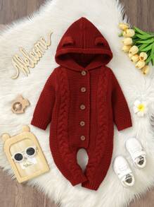 SHEIN Vintaside Kids 男婴简约休闲纯色连帽连体衣