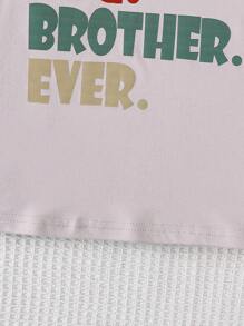 SHEIN 年轻男孩圆领短袖字母印花休闲 T 恤 - 淺灰色 - 查看 4