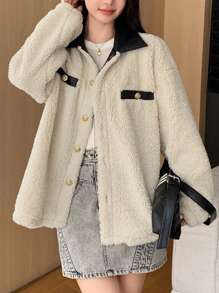 DAZY Chaqueta casual regular de manga larga con forro térmico y bloques de color para mujer, ropa de mujer de otoño/invierno