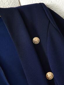 SHEIN Clasi Conjunto de pantalón y chaqueta elegante de mujer que realza la cintura, traje de mujer de negocios, ropa de otoño - Azul Marino - Ver 10