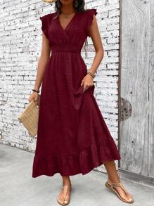 SHEIN Clasi 女士休闲简约假日束腰连衣裙 - 酒紅色 - 查看 1