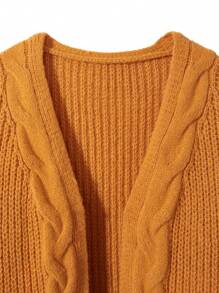 SHEIN Tween Girl Ginger Color Orange Long Cardigan,Casual Loose Knitted Soft Sweater For Autumn,Back-To-School,Sunday,Daily Wear,School,Outings & Party - Ginger - View 3