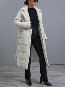 SHEIN Cottnline Puffer Jacket With Dropped Shoulder Line, Welt Pocket, Slot In The Side Seam And Snap Closure, Wide English Collar Made From Teddy Bear Fabric - Beige - View 6