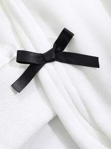 DAZY Women's Solid Color Crew Neck Short Hollow Out Bowknot Decor Sweatshirt,Fall Clothes