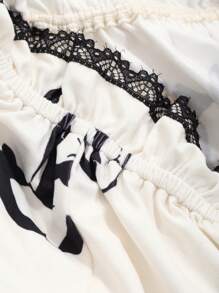 DAZY Women Cute Rabbit Pattern Contrast Trim Drawstring Nightgown