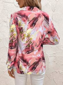 SHEIN Clasi 女士优雅金色衬衫、长袖上衣 - 玫紅色 - 查看 2