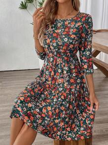 EMERY ROSE Đầm dài vừa cổ tròn in hoa nhiều màu cho nữ - Nhiều màu - Xem 6