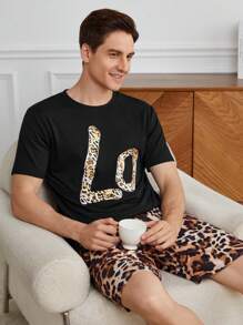Men's Crew Neck Short Sleeve Letter Print Casual T-Shirt And Shorts Loungewear Set - Multicolor - View 9
