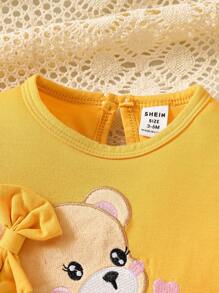 SHEIN Playful Pals Baby Girl 2pcs Set Teddy Bear Placement Print Bodysuit + Teddy Bear Digital Print Pants - Yellow - View 7