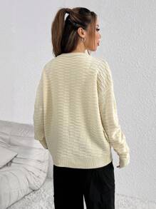 SHEIN Unity 女士 V 领纽扣长袖休闲精致优雅开衫 - 杏色 - 查看 2