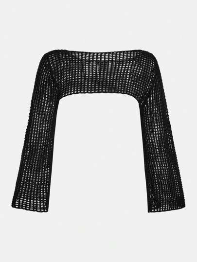 SHEIN Girlism Tween Girls' Casual White Knitted Crew Neck Long Sleeve Sweater