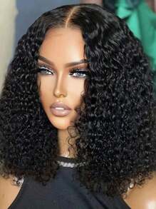 Kinky Curly Bob 13 X 4 X 1 T-Part Lace Natural Black Wig Short Curly Wig Cheap Hair Replacement Wig Daily Use - SNatural - View 3