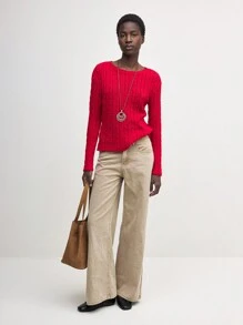 BizChic Suéteres de otoño para mujer, camiseta con flor retorcida roja, ropa elegante de oficina - Rojo - Ver 9