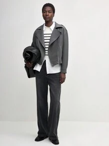 BizChic 女士休闲灰领飞行夹克秋季服装秋季女装 - 灰色 - 查看 2