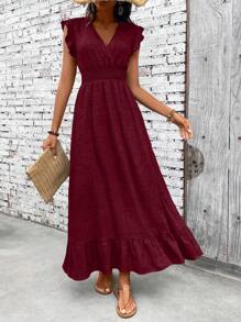 SHEIN Clasi 女士休闲简约假日束腰连衣裙 - 酒紅色 - 查看 4