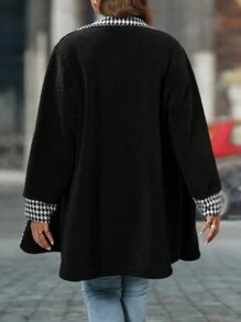 SHEIN LUNE 大码拼色千鸟格图案夹克，秋冬 - 黑色 - 查看 2