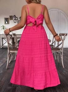 Breezaya Plus Size Women's Solid Color Sleeveless Dress With Waistband, Summer