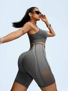 Innovista Bộ đồ thể thao liền mạch co giãn cao 3D Lines dành cho nữ, Bộ 2 món, Áo ngực thể thao nâng đỡ lưng Racerback & Quần bó tập luyện Biker, Bộ đồ hai món thường ngày & tập luyện, Chạy xe đạp, Phòng tập yoga - Xám - Xem 7