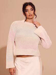 Glamine Women's Solid Color Crew Neck Long Sleeve Minimalist Dye Knit Sweater (Random Color), Knit Pullover Fall Winter - Multicolor - View 3