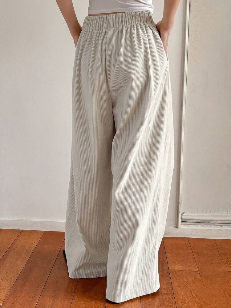 Women's Solid Color Loose Pocket Wide Leg Corduroy Pants Fall,Winter