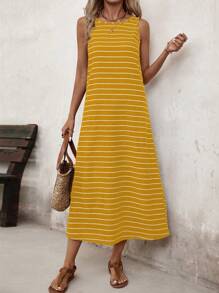EMERY ROSE Váy vest nữ cổ tròn sọc dài mùa hè - Màu vàng - Xem 4