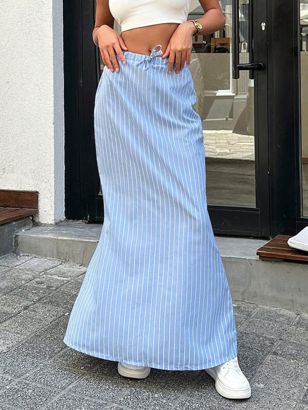 EURMUSE Cotton Regular Fit Striped Mermaid Hem Maxi Skirt