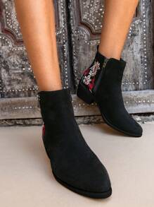 Styleloop Women's New Western Style Casual High Heel Short Boots Christmas Fall - Black - View 5