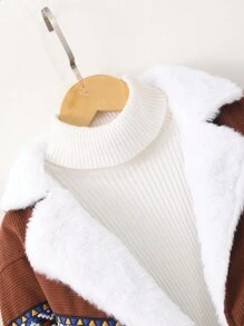 SHEIN 1pc Tween Girls Plain Patchwork Button Front Long Sleeve Casual Jacket