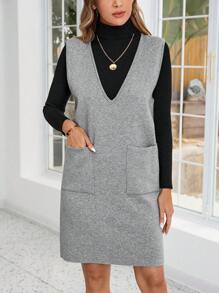 EMERY ROSE Váy len đan túi trước cho nữ, Thu/Đông - Màu Khaki - Xem 5