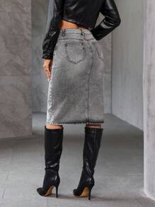 SHEIN Essnce تنورة جينز ممزقة للنساء مع شق