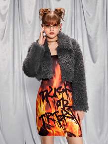 SHEIN 青年毛绒短夹克外套，适合搭配单肩包、背包、斜挎包、棒球帽、渔夫帽、贝雷帽、短靴、长靴、休闲鞋、玛丽珍鞋、太阳镜、耳机 - 灰色 - 查看 5