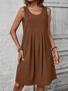 EMERY ROSE Váy không tay xếp ly họa tiết hoa giản dị dành cho nữ, mùa hè - màu nâu - Xem 5