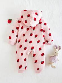 Cozy Pixies 女婴草莓图案羊毛连帽连体衣配长裤